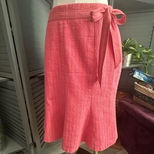 Elegant Pink Knit Skirt with Side Bow and Flare Hem by Ann Taylor.